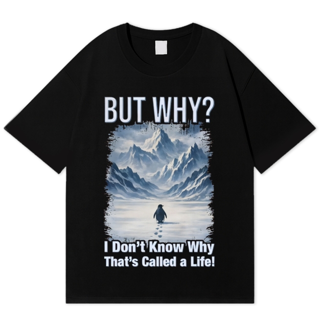 Lonely Penguin Life Question Grunge Healing Cotton T-shirt