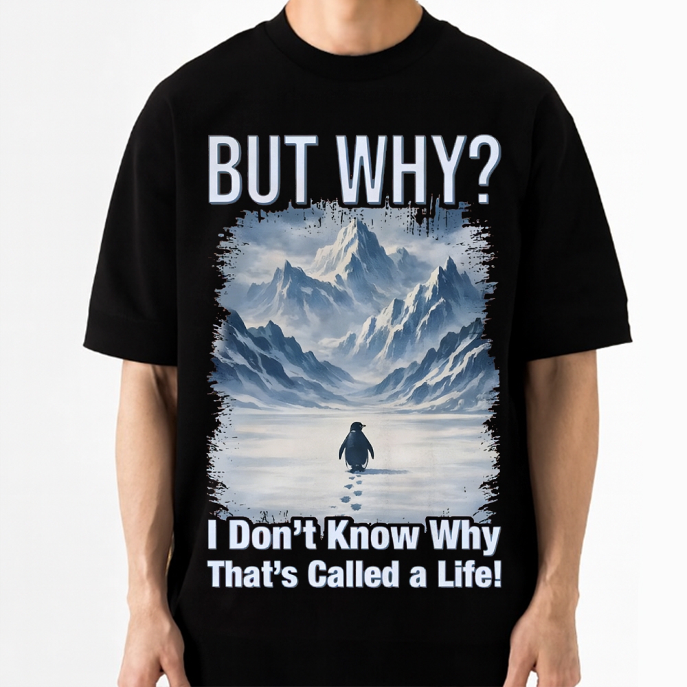 Lonely Penguin Life Question Grunge Healing Cotton T-shirt