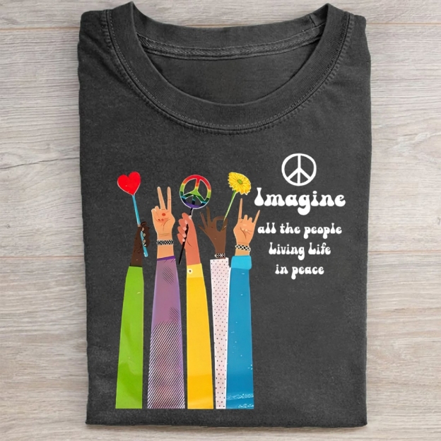 magine All The People Living Life In Peace Washed Tee 