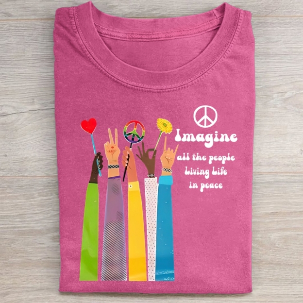magine All The People Living Life In Peace Washed Tee 
