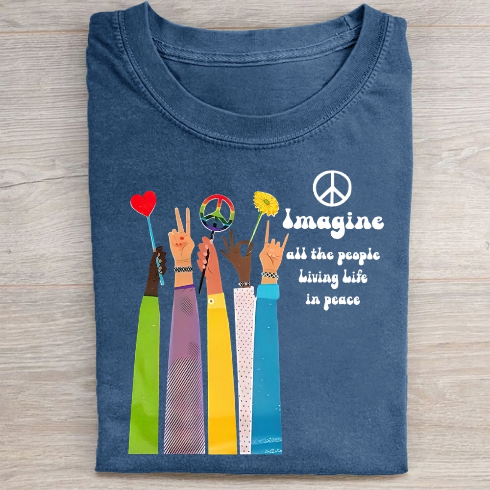 magine All The People Living Life In Peace Washed Tee 