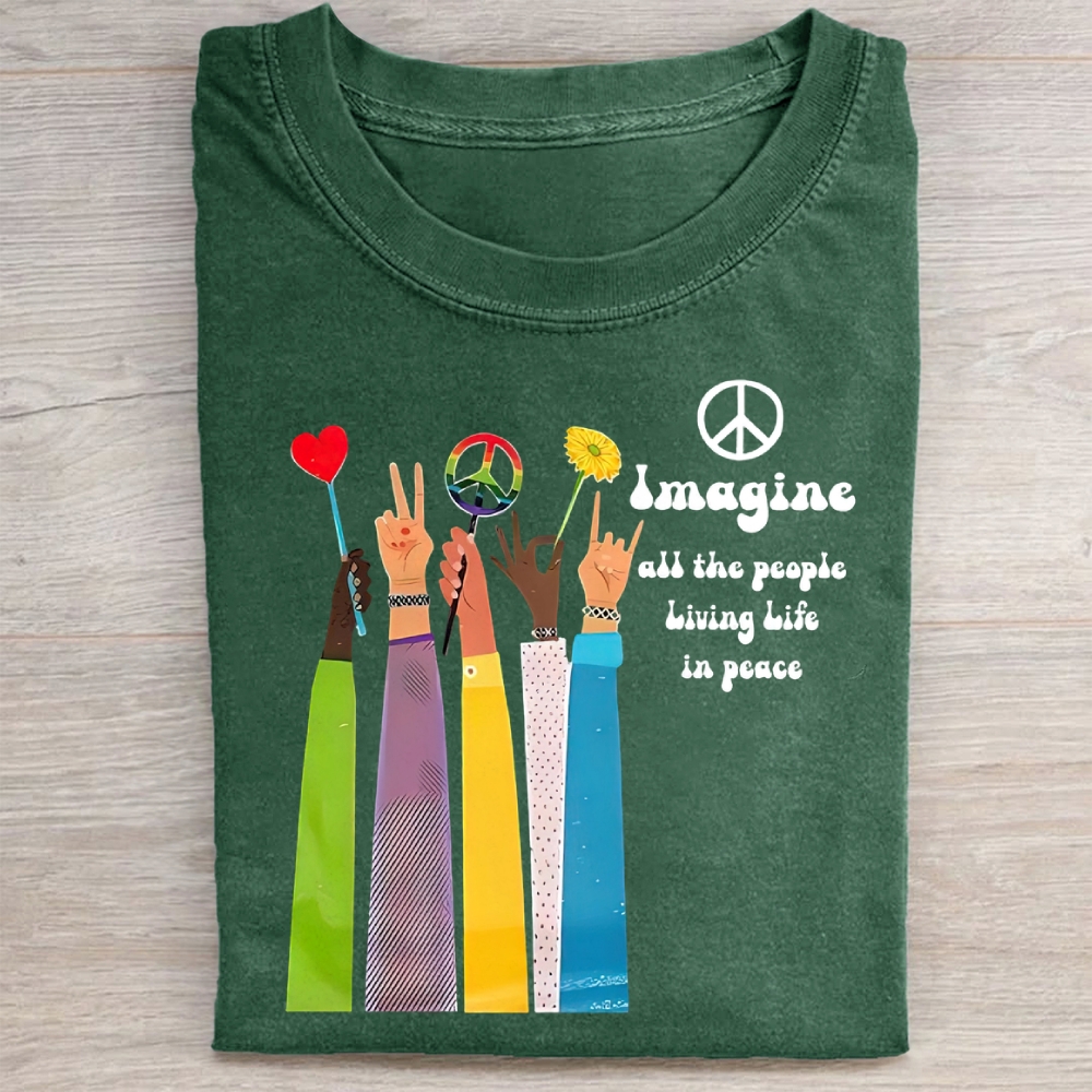 magine All The People Living Life In Peace Washed Tee 