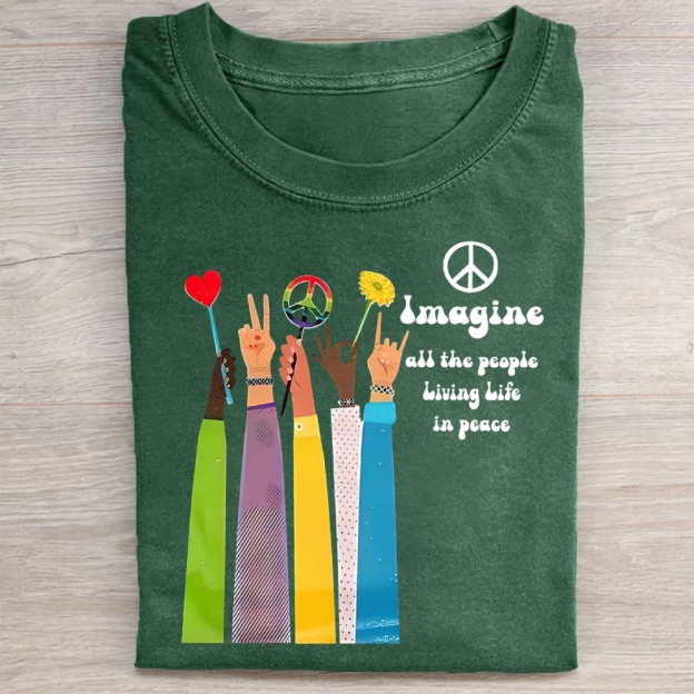 magine All The People Living Life In Peace Washed Tee 