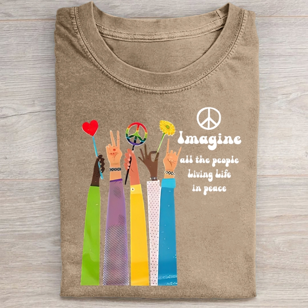 magine All The People Living Life In Peace Washed Tee 