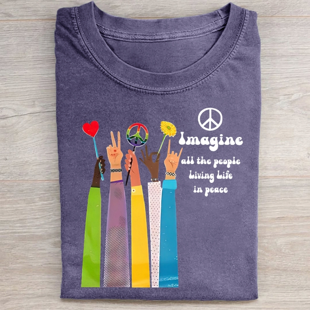 magine All The People Living Life In Peace Washed Tee 