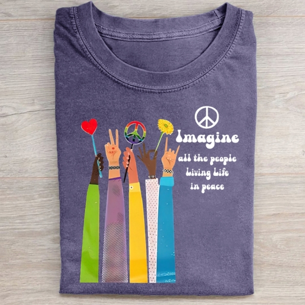 magine All The People Living Life In Peace Washed Tee 