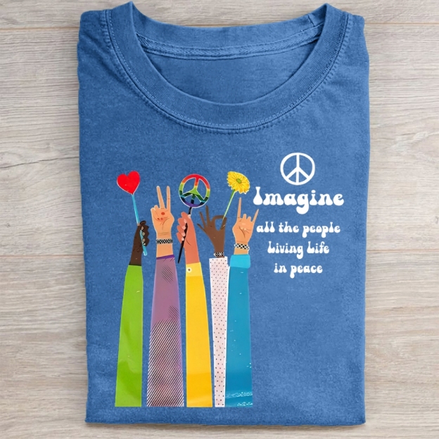 magine All The People Living Life In Peace Washed Tee 