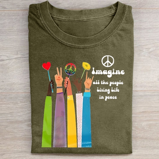 magine All The People Living Life In Peace Washed Tee 