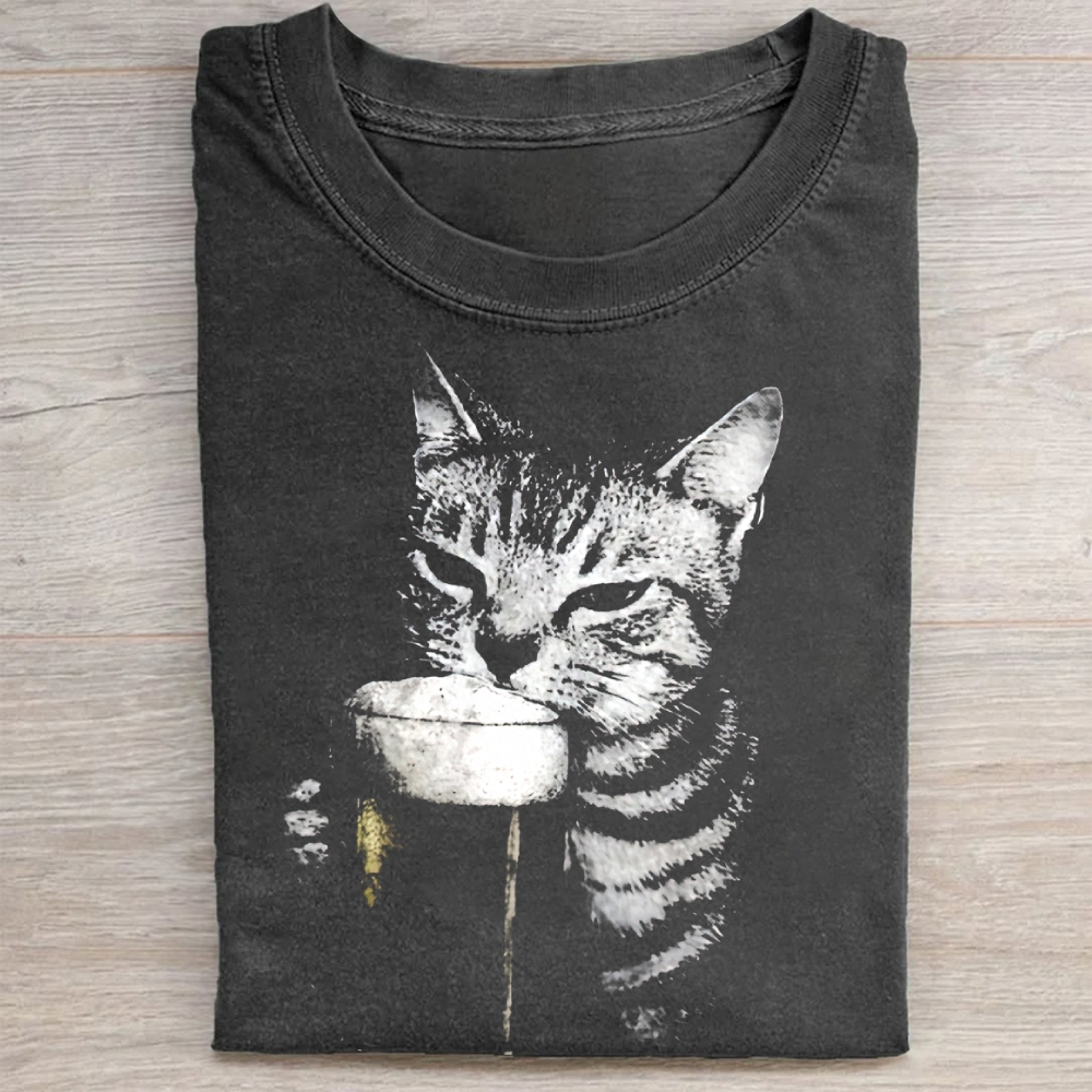 Cat Beer Y2k Vintage 90s Washed Tee 
