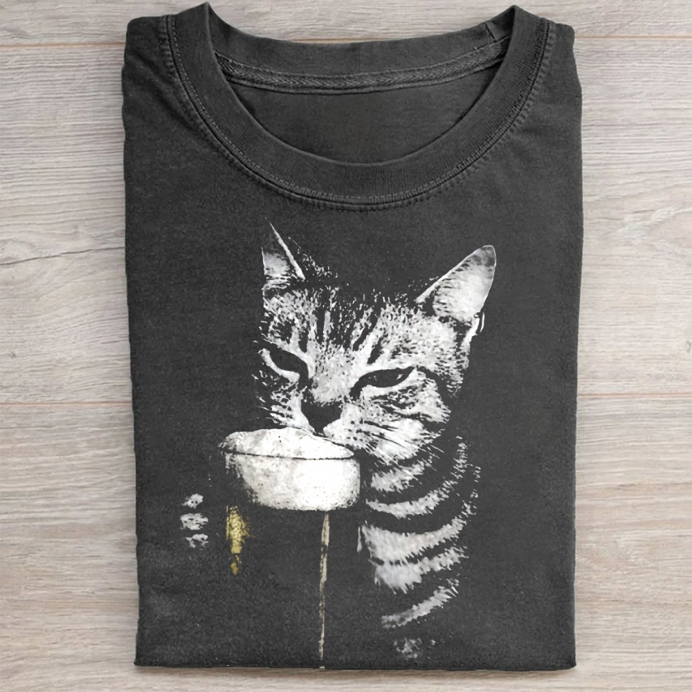 Cat Beer Y2k Vintage 90s Washed Tee 