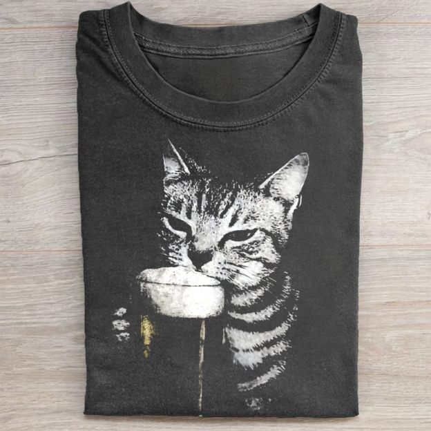 Cat Beer Y2k Vintage 90s Washed Tee 