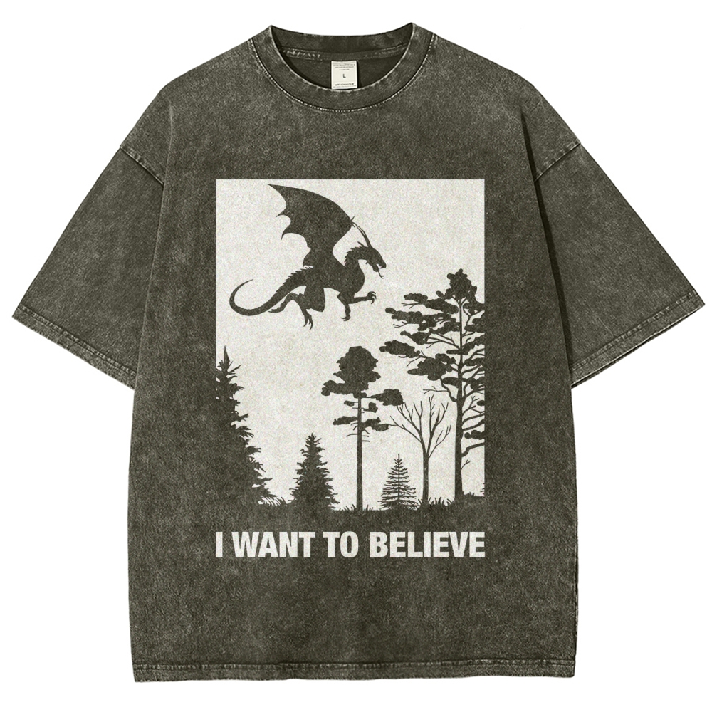 I Want to Believe Dragon Washed T-Shirt