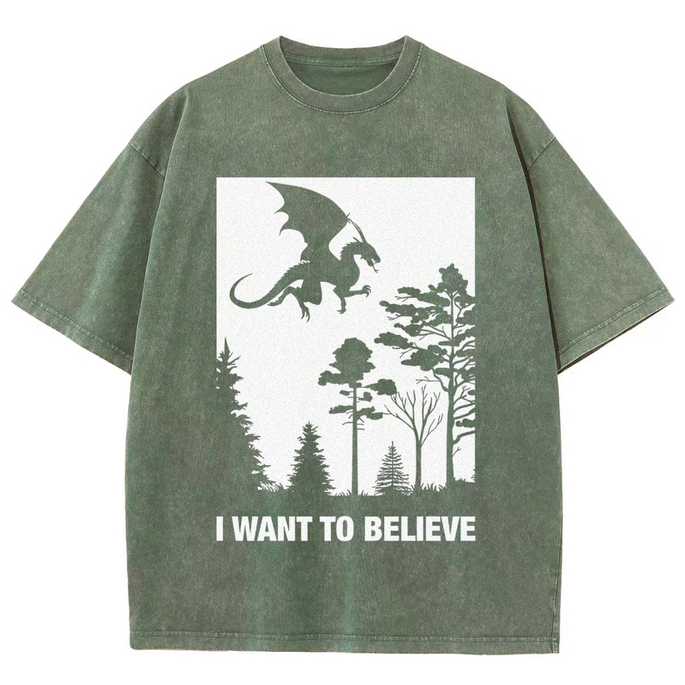 I Want to Believe Dragon Washed T-Shirt