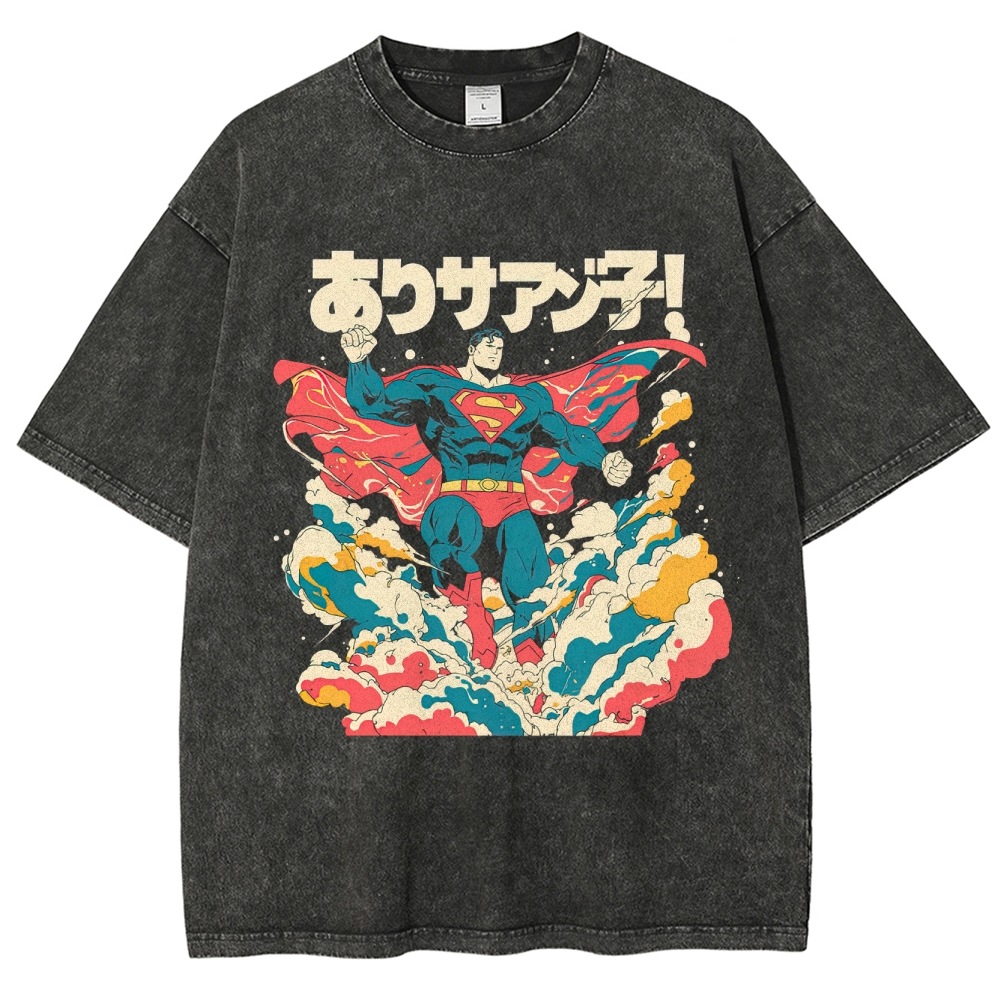 Superman Japanese Retro Explosion Washed T-Shirt