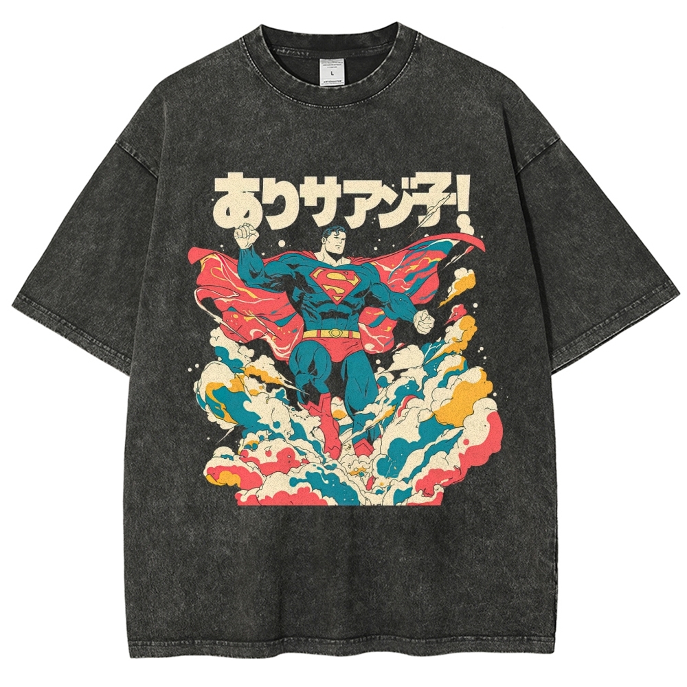 Superman Japanese Retro Explosion Washed T-Shirt