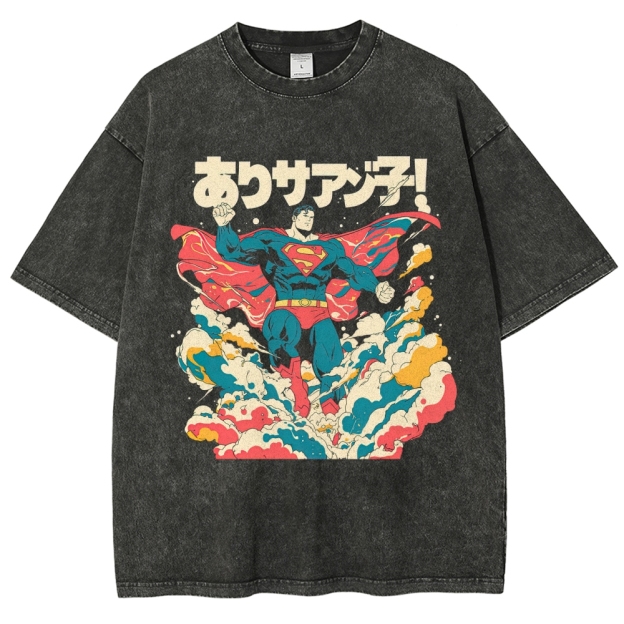 Superman Japanese Retro Explosion Washed T-Shirt
