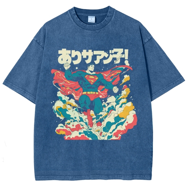 Superman Japanese Retro Explosion Washed T-Shirt