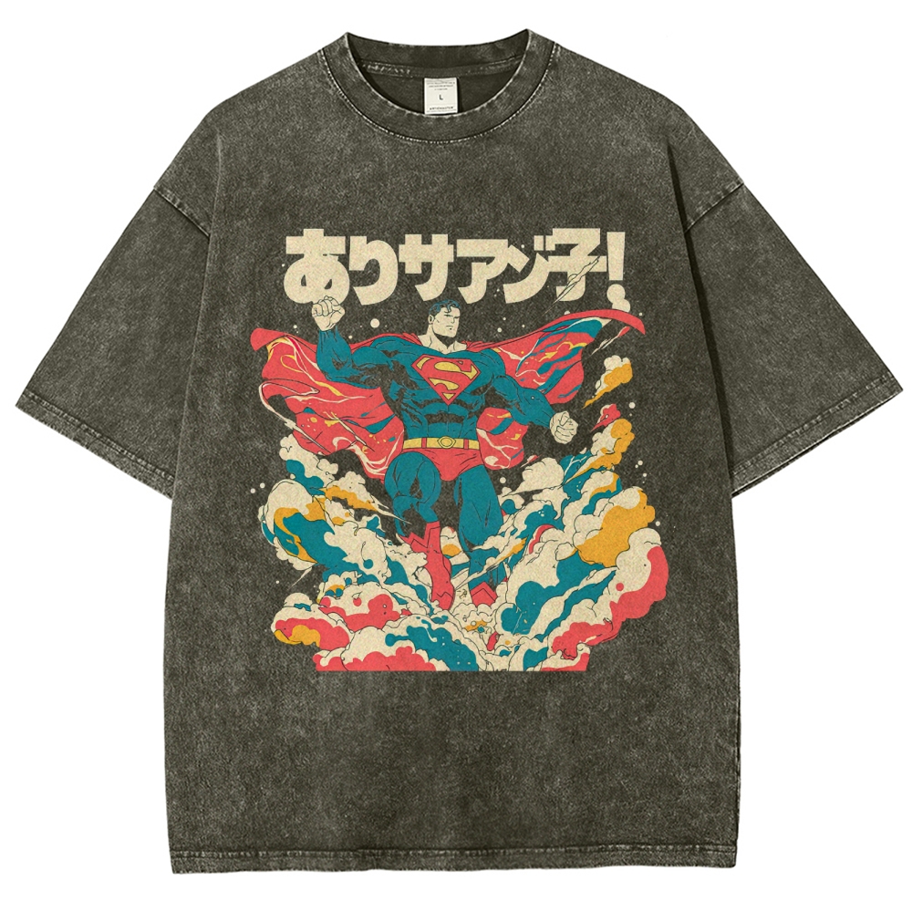 Superman Japanese Retro Explosion Washed T-Shirt