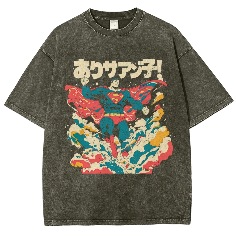Superman Japanese Retro Explosion Washed T-Shirt