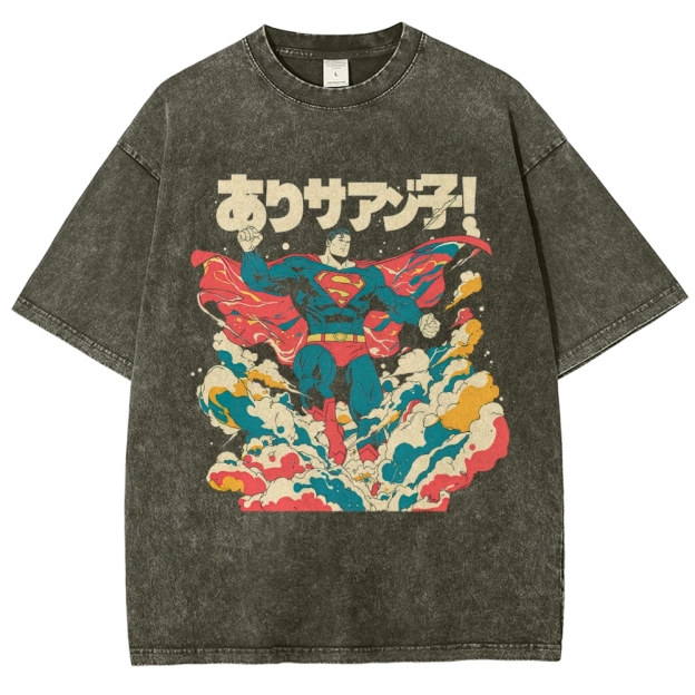Superman Japanese Retro Explosion Washed T-Shirt