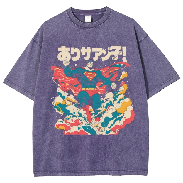 Superman Japanese Retro Explosion Washed T-Shirt