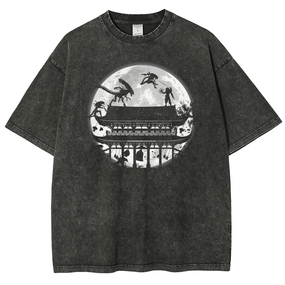 Xenomorph Temple Moon Silhouette Washed T-Shirt