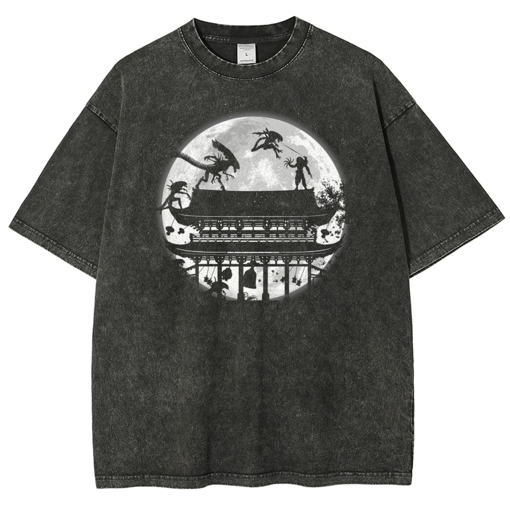 Xenomorph Temple Moon Silhouette Washed T-Shirt