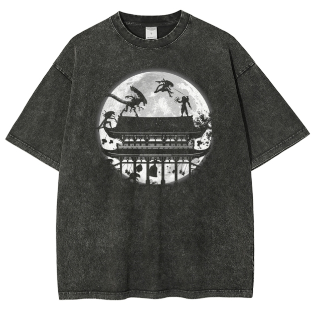 Xenomorph Temple Moon Silhouette Washed T-Shirt