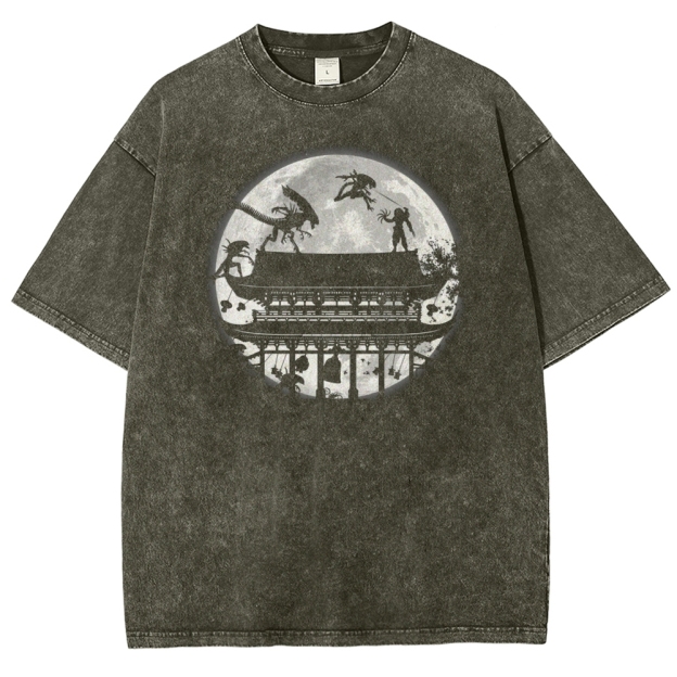 Xenomorph Temple Moon Silhouette Washed T-Shirt