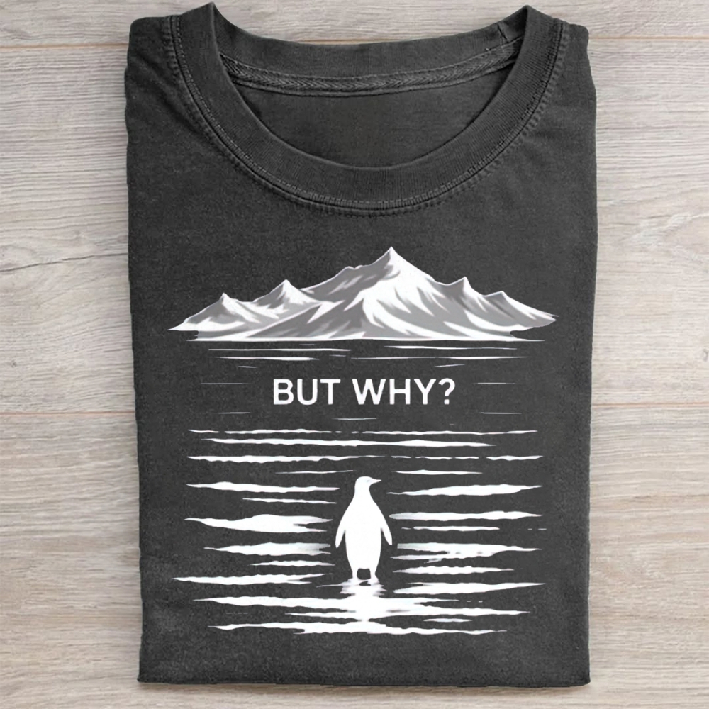 But Why? A Penguin Pattern Washed Tee