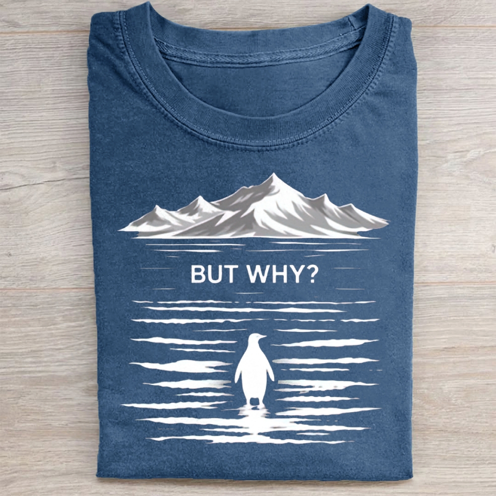 But Why? A Penguin Pattern Washed Tee