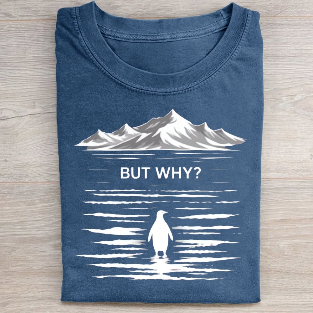 But Why? A Penguin Pattern Washed Tee