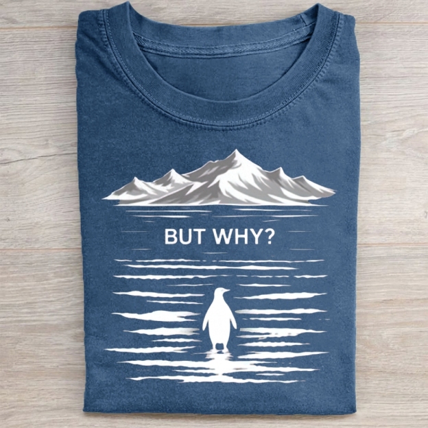 But Why? A Penguin Pattern Washed Tee