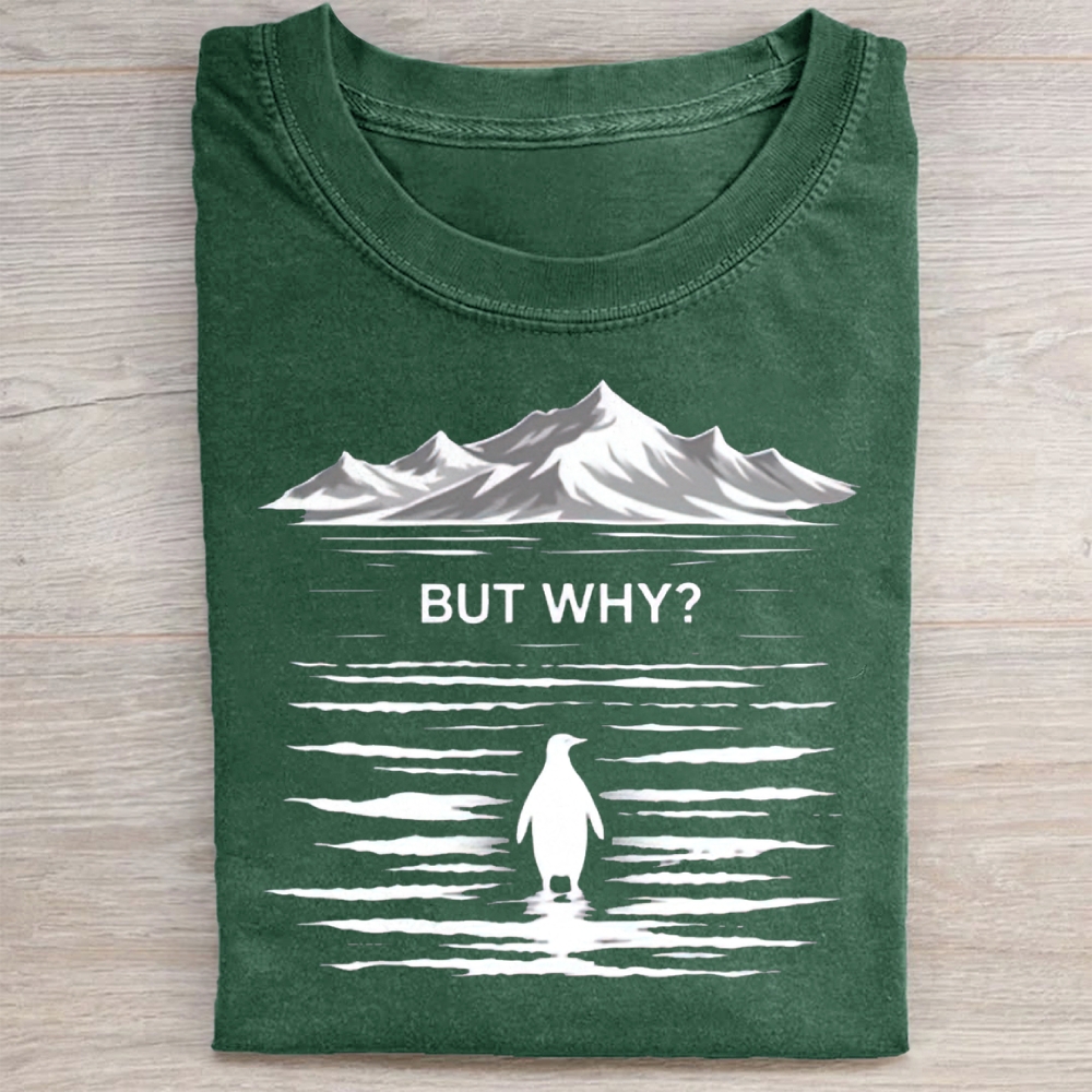 But Why? A Penguin Pattern Washed Tee