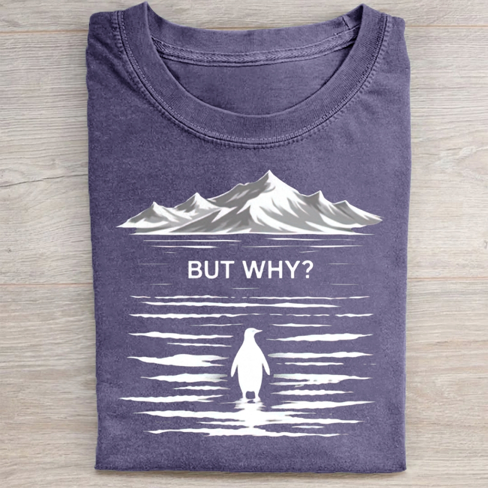 But Why? A Penguin Pattern Washed Tee
