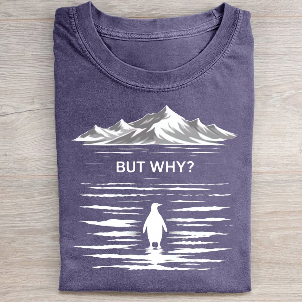 But Why? A Penguin Pattern Washed Tee