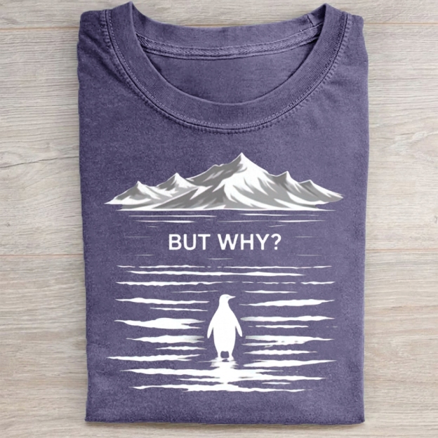 But Why? A Penguin Pattern Washed Tee
