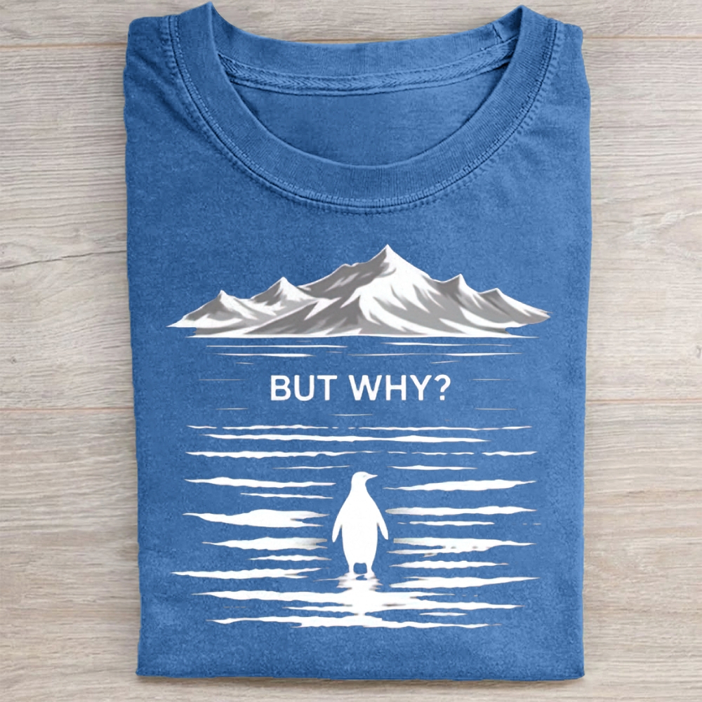 But Why? A Penguin Pattern Washed Tee