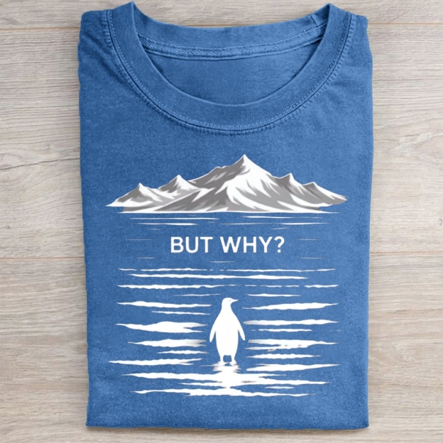 But Why? A Penguin Pattern Washed Tee
