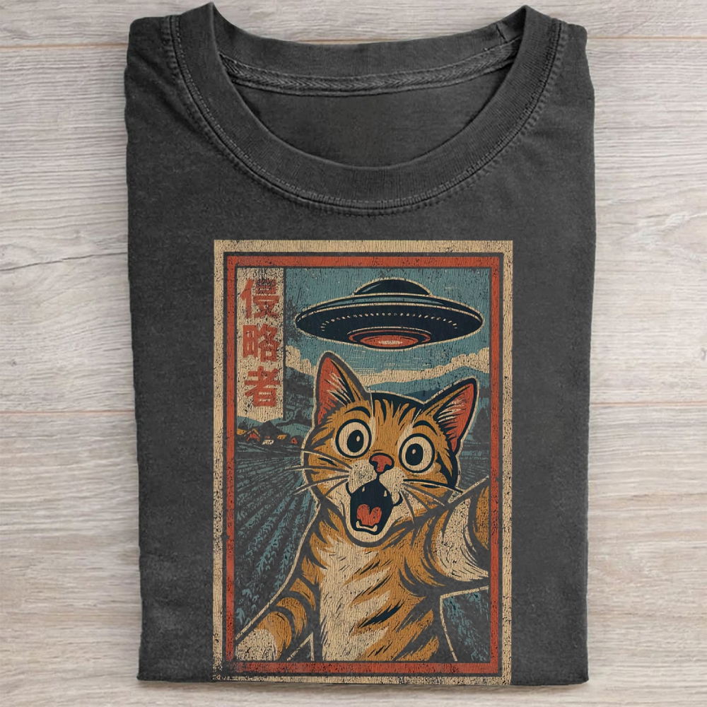 Japanese Invader Retro Cat Washed Tee 