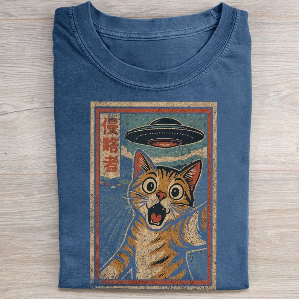 Japanese Invader Retro Cat Washed Tee 