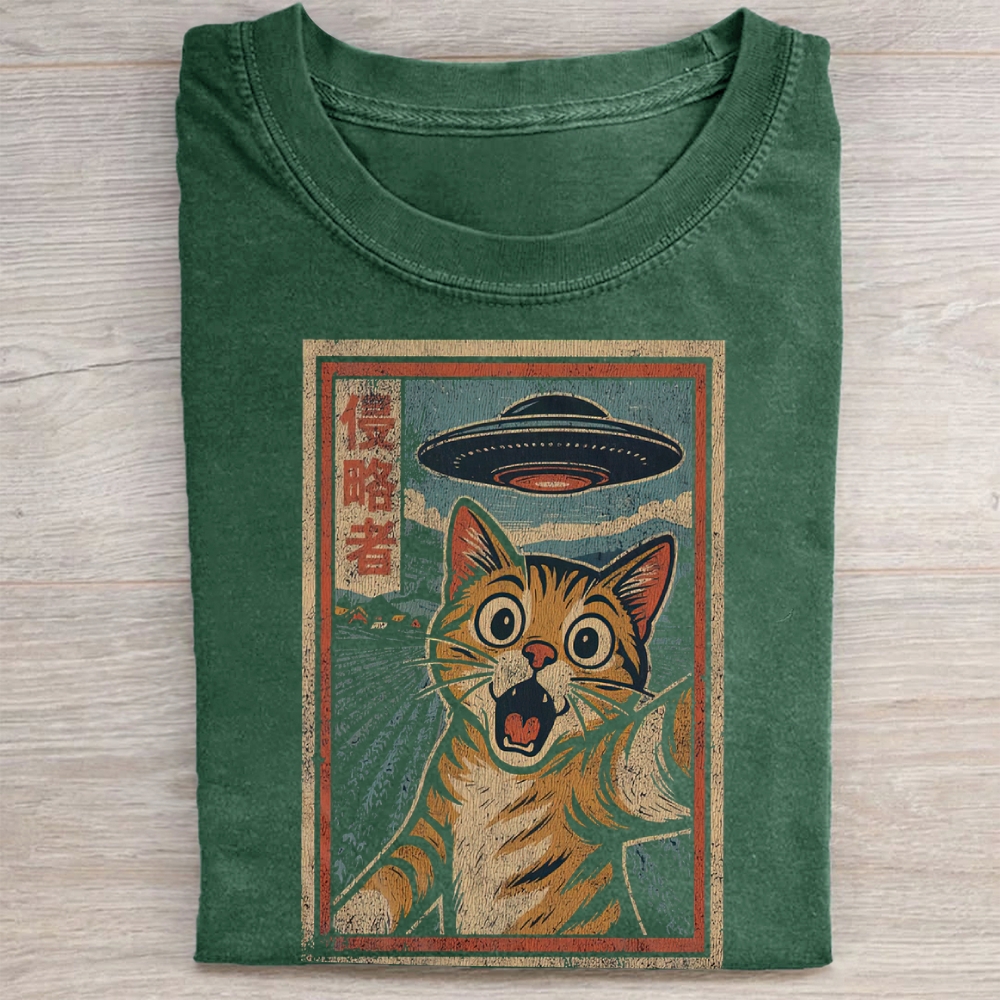 Japanese Invader Retro Cat Washed Tee 