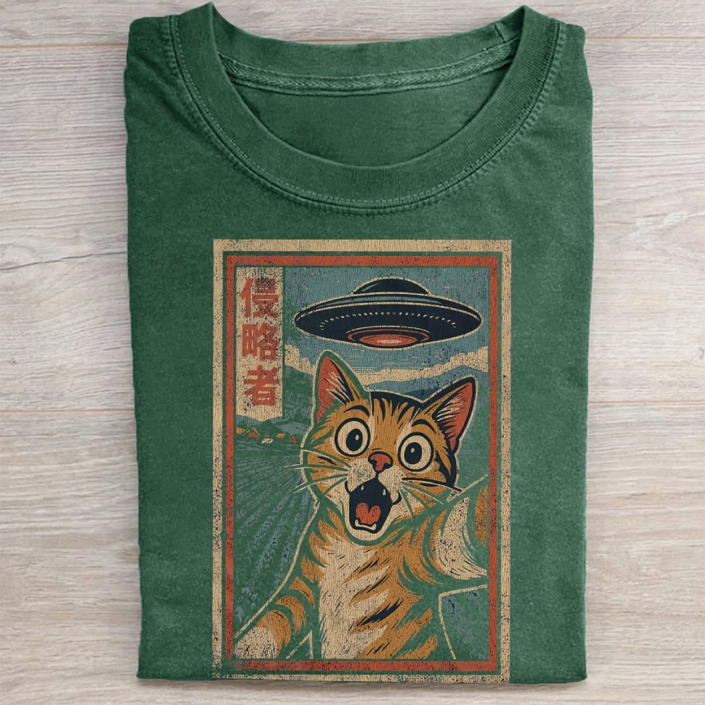 Japanese Invader Retro Cat Washed Tee 