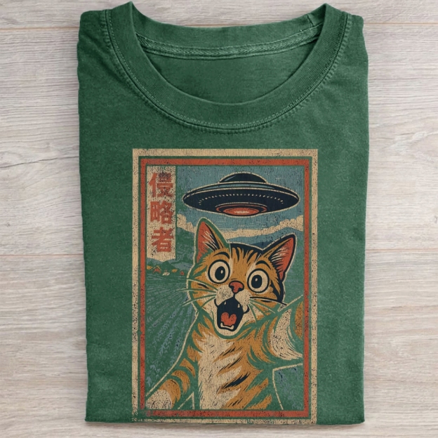 Japanese Invader Retro Cat Washed Tee 