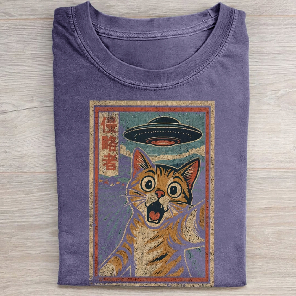 Japanese Invader Retro Cat Washed Tee 