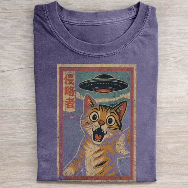 Japanese Invader Retro Cat Washed Tee 