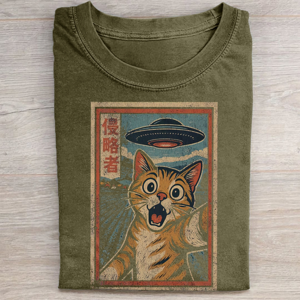 Japanese Invader Retro Cat Washed Tee 