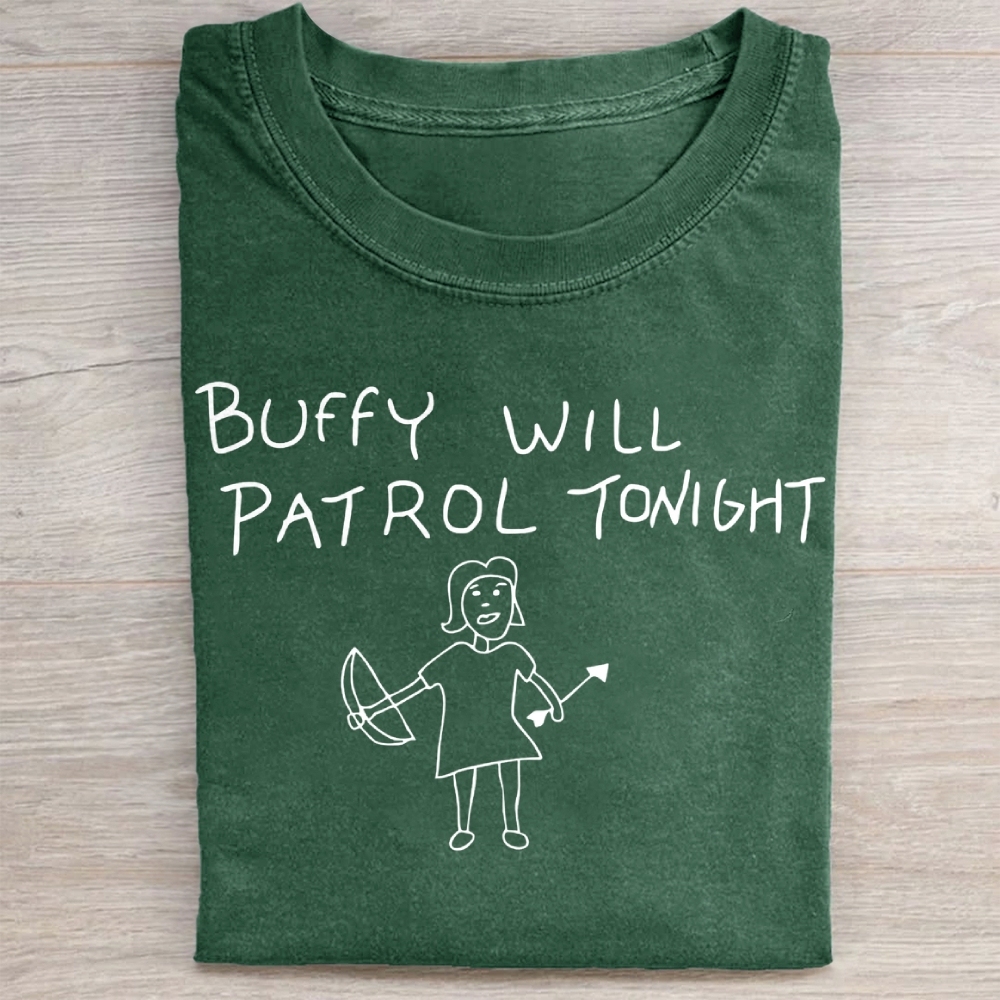 Buffy Will Patrol Tonight Washed Tee 