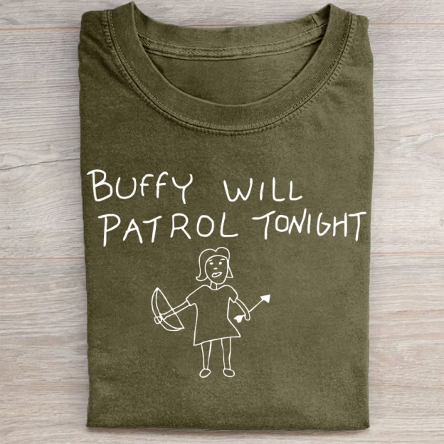 Buffy Will Patrol Tonight Washed Tee 