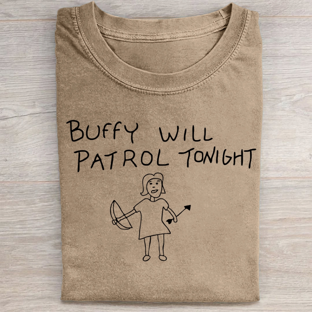 Buffy Will Patrol Tonight Washed Tee 